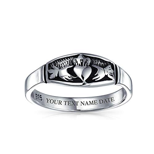 Bling Jewelry personalisierte BFF keltisch irische Freundschaft Versprechen Claddagh Ehering Ring oxidiertes Sterlingsilber individuell graviert von Bling Jewelry