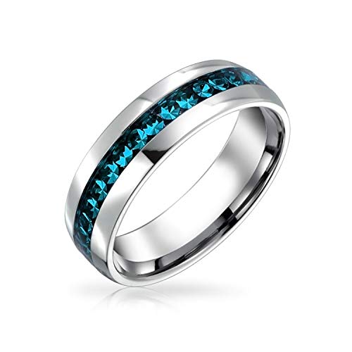 Bling Jewelry Dezember Geburtsmonat Blau Farbe Kanal Set Kristall Eternity Band Ring Für Frauen Für Männer Silber Getönten Edelstahl von Bling Jewelry