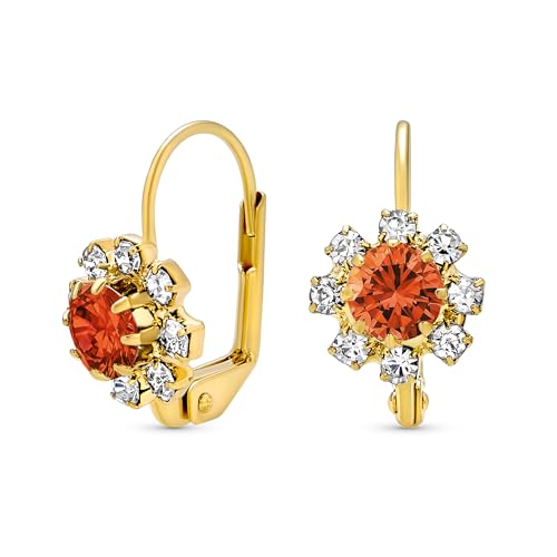 Orange Und Weißer Kristall Blume 18K Gold Vergoldet Messing Hebel Zurück Tropfen Ohrringe Für Frauen von Bling Jewelry