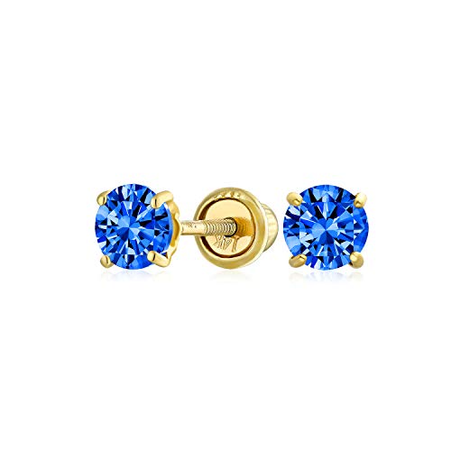 Minimalistischer Cubic Zirconia Royal Blue Simuliert Sapphire Cz Round Solitaire Ohrstecker Aus 14K Gelbgold Mit Schraubverschluss 3Mm von Bling Jewelry