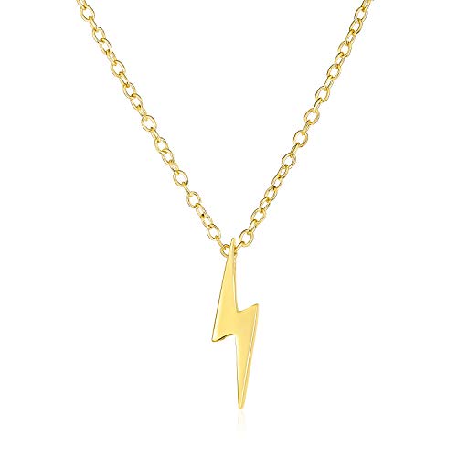 Bling Jewelry Zarte Minimalistische Geometrische Zick-Zack-Blitz-Anhänger-Halskette Für Frauen Für Teenager, Vergoldet Mit 14 Karat Gold, Aus .925Er Sterlingsilber. von Bling Jewelry