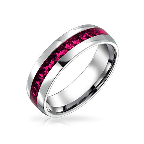 Bling Jewelry Roter Rosa Kristall-Ewigkeitsbandring Für Frauen - Juli Geburtsmonat, Silberfarbenes Edelstahl von Bling Jewelry