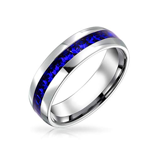 Bling Jewelry September Geburtsmonat Dunkelblau Farbe Kanal Set Kristall Eternity Band Ring Für Frauen Silber Getönten Edelstahl von Bling Jewelry