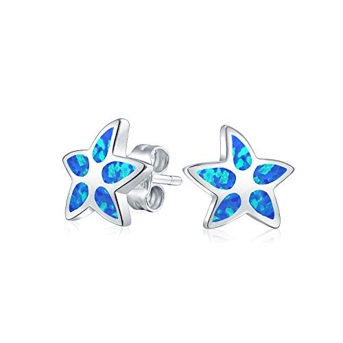 Blau Erstellt Opal Inlay Nautischen Ozean Marine Leben Seestern Ohrstecker Für Frauen .925 Sterling Silber Oktober Birthstone von Bling Jewelry