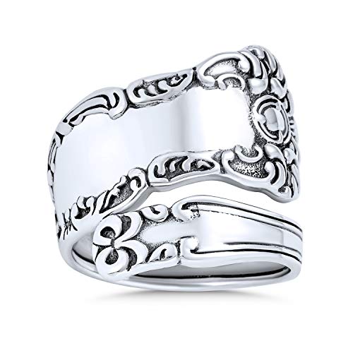 Boho Bypass Spoon Band Ring Für Frauen Für Männer Oxidiert .925 Sterling Silber Verstellbar von Bling Jewelry