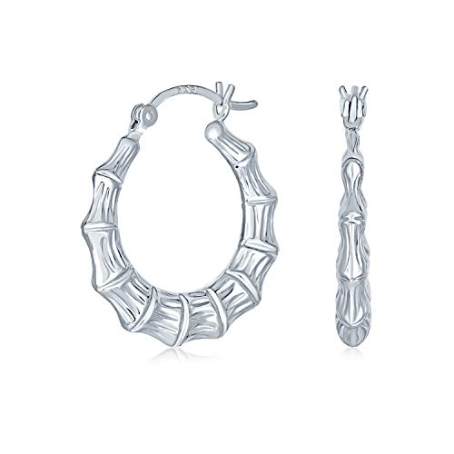 Boho Leichte Große Runde Textur Bambus Creolen Für Frauen Teenager Matt .925 Sterlingsilber 3,18 cm Durchmesser von Bling Jewelry