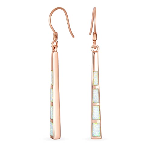 Boho Long Linear Iridescent Rainbow White Created Opal Träne Bar Shaped Baumelnd Earrings For Freundin Teen Rosengold .925 Sterling Silver Fish Hook Wire Threader von Bling Jewelry