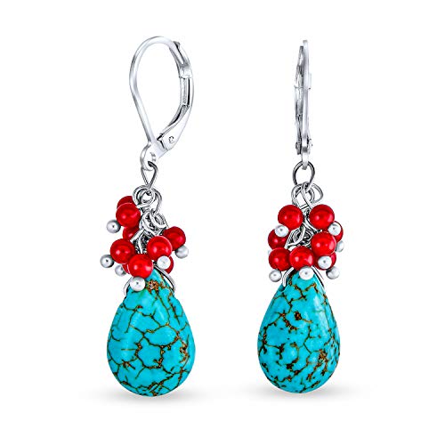 Boho-Mode Birnenform Kristall Korallenrot Perlenakzent Blau Türkis Blau Tropfen Ohrringe mit Hebelverschluss Western-Schmuck für Frauen Teenager versilbert Boho-Mode Birnenform Kristall Korallenrot Perlenakzent Blau Türkis Blau Tropfen Ohrringe mit Hebelverschluss Western-Schmuck für Frauen Teenager versilbert von Bling Jewelry