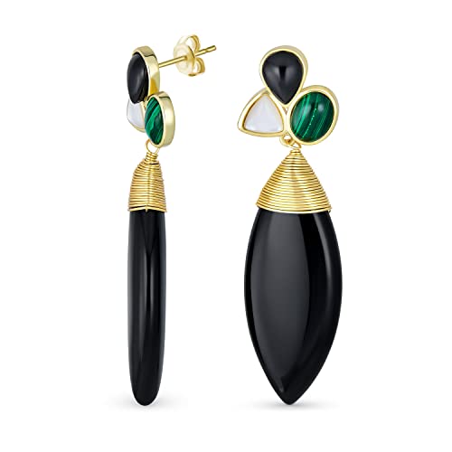 Boho Mode Multi Color Geometrische Cluster Akzent Draht wickeln Edelstein große spitze Birne Form grün weiß schwarz Onyx Teardrop Ohrringe für Frauen Gelbgold vergoldet von Bling Jewelry