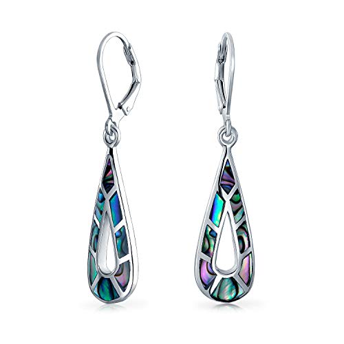 Boho Regenbogen Irisierende Abalone-Muschel Einlage Oval Geformte Lange Offene Tropfenförmige Hängeohrringe Für Frauen .925 Sterlingsilber Klappverschluss von Bling Jewelry