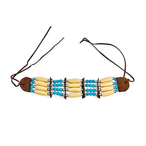 Boho Süden Western American Indian Stil Handhergestellt 3 Row Line Aqua Türkis Farbe Bead Natürlich Holz Hair Pipe Braun Leder Tribal Wide Halsreif Verstellbare Halskette Für Frauen Teens von Bling Jewelry