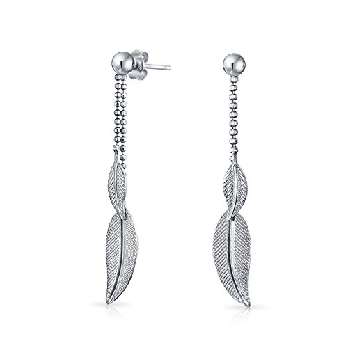 Boho Süden Western Native American Indian Stil Long Linear Chain Feather Leaf Dangling Earrings Western Jewelry For Freundin Teens .925 Sterling Silver von Bling Jewelry