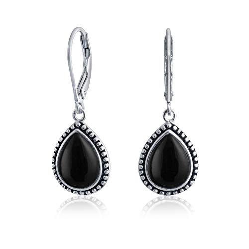 Boho Western Stil Black Onyx Semi Wertvoll Pear Shaped Träne Lever Back Baumelnd Drop Earrings For Freundin Teen Oxidized .925 Sterling Silver von Bling Jewelry