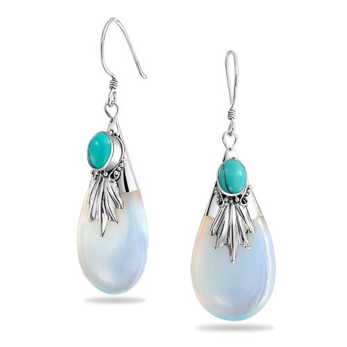 Boho Western Stil Regenbogen Opalit Glas Blau Türkis Träne Birnenförmig Ohrringe Frauen Sterling Silber von Bling Jewelry