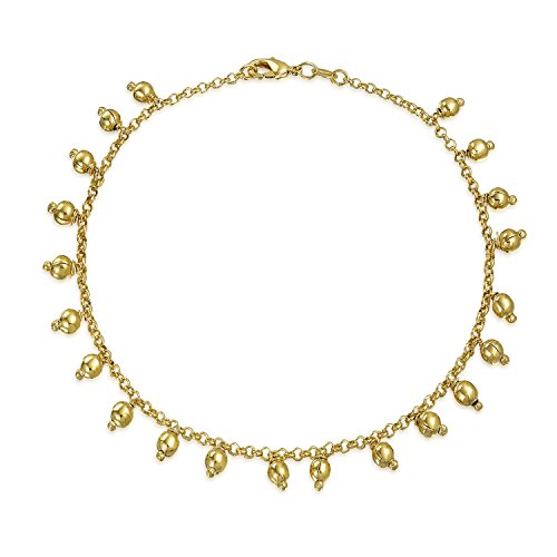 Bling Jewelry Bollywood Boho Traditionelle Indische Payal Multi Dangle Perlen Ball Charme Fußkettchen Knöchelarmband Für Frauen Teens 18K Vergoldet 9,5 Zoll von Bling Jewelry
