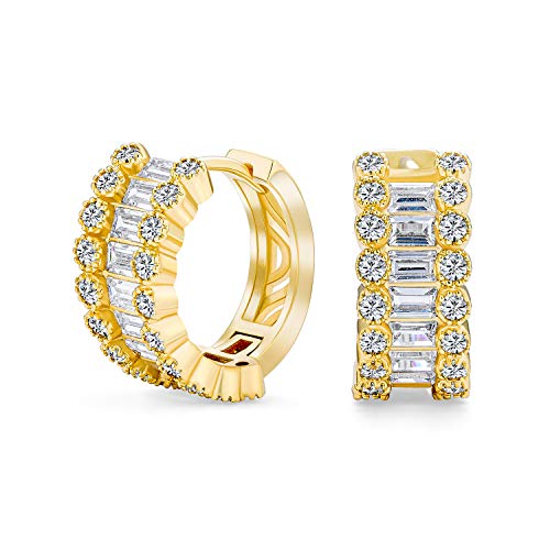 Bräutigam Aaa Cz Smaragd Cut Bezel Set Milgrain Edge Cubic Zirconia Mini Hoop Huggie Ohrringe Für Frauen Hochzeit Abschlussball Urlaub Feierlich Party Gelb 14K Gold Vergoldet 0,5" Durchmesser von Bling Jewelry