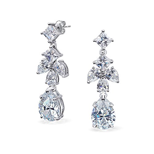 Braut-Ohrringe aus kubischem Zirkonia AAA CZ Cluster Blatt Marquise Tropfen Kronleuchter für Frauen Prom Statement versilbertes Messing von Bling Jewelry
