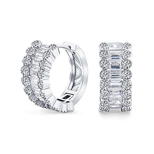 Braut AAA CZ Smaragdschliff Zargenfassung Milgrain Rand Zirkonia Mini Creolen Huggie Ohrringe Für Damen Hochzeit Abschlussball Feiertag Formelle Party Versilbert 0,5 Zoll Durchmesser von Bling Jewelry