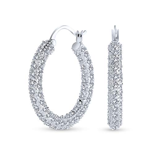 Braut-Ohrringe mit kubischem Zirkonia, mit CZ besetzt, für den Abschlussball, Statement-Creolen für Frauen, versilbertes Messing, 1,3 Durchmesser Braut-Ohrringe mit kubischem Zirkonia, mit CZ besetzt, für den Abschlussball, Statement-Creolen für Frauen, versilbertes Messing, 1,3 Durchmesser von Bling Jewelry