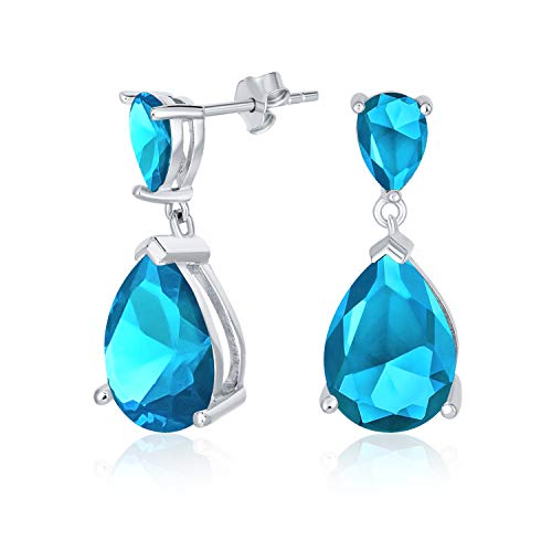 Einfache Braut 5CT AAA Kubikzirkonia Simulierte Aquamarinblaue Tropfenförmige Birnenförmige Solitär CZ Ohrhänger Für Abschlussball .925 Sterlingsilber von Bling Jewelry