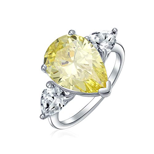 Braut Hochzeit 7Ct Kanariengelb Aaa Cz Birne Geformt Brillantschliff Solitär Träne Erklärung Verlobungsring Für Frauen Dünne Band .925 Sterling Silber Cubic Zirconia Trillion Side Stones von Bling Jewelry