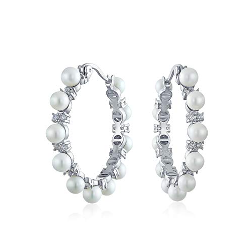 Bräutigam Statement Hochzeit Schmuck Weiß Simuliert Perle Ohrringe Für Frauen Braut Jugendlich Silber Vergoldet 1,25 Durchmesser von Bling Jewelry