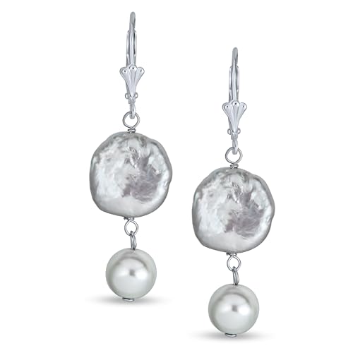 Bräutigam White Münze Biwa Cultured Pearl Hebel Zurück Baumeln Ohrringe Für Frauen .925 Sterling Silber von Bling Jewelry