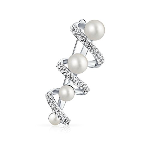 Brautmode Erklärung Kristall Spirale Abgestufte Weiße Simulierte Perle Schal Brosche Pin Für Frauen Versilbert von Bling Jewelry