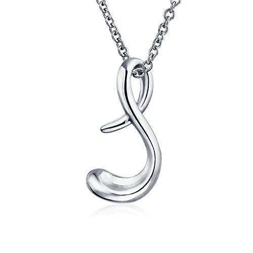 Bling Jewelry Buchstabe S Cursive Alphabet Schrift Initiale Anhänger Halskette Für Frauen .925 Sterling Silber 18 Zoll von Bling Jewelry