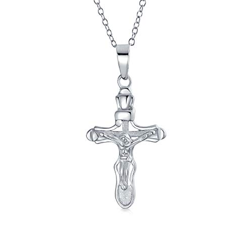 Christlicher Katholischer Religiöser Schmuck Traditionelle Jesus Kreuz Halskette Anhänger Für Frauen Jugendliche Und Unisex Aus .925Er Sterling Silber Mit Mattem Und Poliertem Finish 1 Zoll Groß. von Bling Jewelry