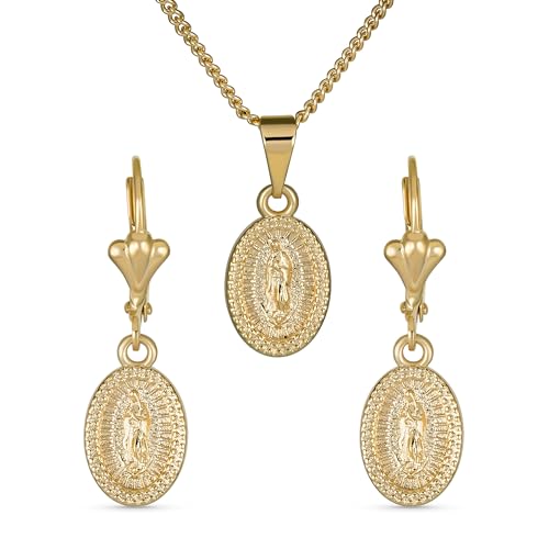 Bling Jewelry Christliche Religiöse Medaille Medaillon Schmuckset Oval Unserer Lieben Frau Von Guadalupe Jungfrau Maria Halskette Dangle Ohrringe Für Frauen Teenager Gelbgold Plattiertes Messing von Bling Jewelry