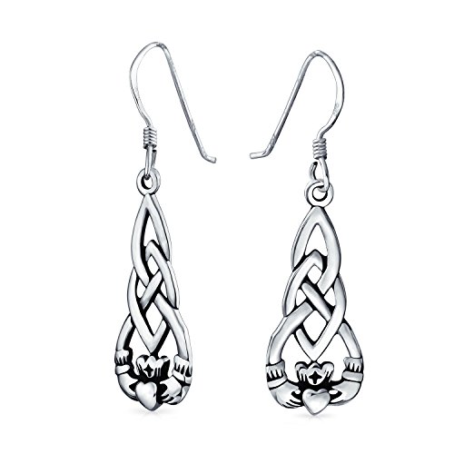 Freundschaft Bff Herz Kreis Irische Liebessymbol Keltischer Claddagh-Anhänger Ohrringe Für Frauen Freundin Oxidiertes .925 Sterlingsilber Fischhaken von Bling Jewelry