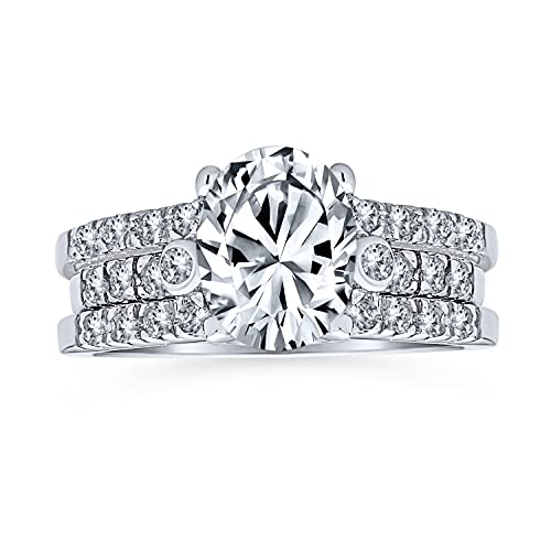 Klassische 2,5 Karat Brillantschliff Solitär Oval AAA CZ Pave Band Inset Guard Enhancers Jubiläum Verlobungsring Ehering Set für Frauen .925 Sterling Silber von Bling Jewelry