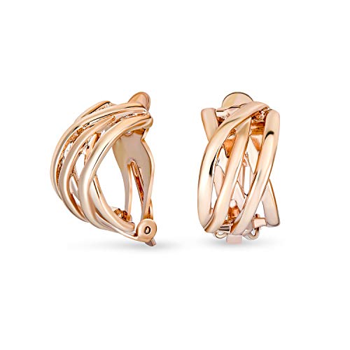 Klassische Offene Criss Cross Twist Drahtknoten Flechtung Breite Halbkreis Klippohrringe Für Frauen Ohne Gepiercte Ohren Roségoldplattiertes Messing von Bling Jewelry