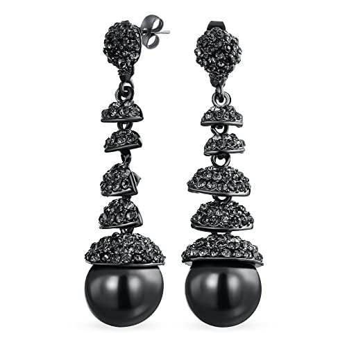Crystal Disc Ball Cocktail Feierlich Ferien Party Fashion Statement Black Crystal Linear Dangling Long Träne Ohrringe Für Frauen Hochzeit Abschlussball Gunmetal Black Vergoldet 2" von Bling Jewelry