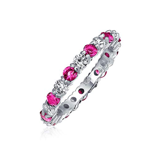 Cubic Zirconia Dark Rosa White Alternating Stackable Cz Eternity Band Ring Für Frauen Simuliert Ruby .925 Sterling Silber Juli Geburtsmonat von Bling Jewelry