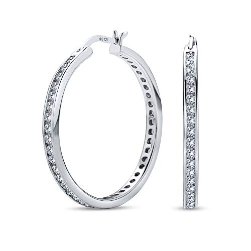 Cubic Zirconia Pave Cz Large Statement Big Creolen Ohrringe Für Frauen Rhodium Vergoldet .925 Sterlingsilber 1,5 Zoll Durchmesser von Bling Jewelry