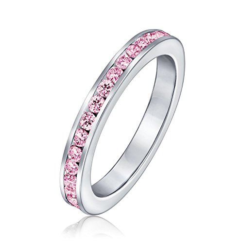 Bling Jewelry Cubic Zirkonia Pink Stapelbarer CZ Kanal Set Ewigkeit Band Ring Simulierter Turmalin Für Frauen Teen .925 Sterlingsilber von Bling Jewelry