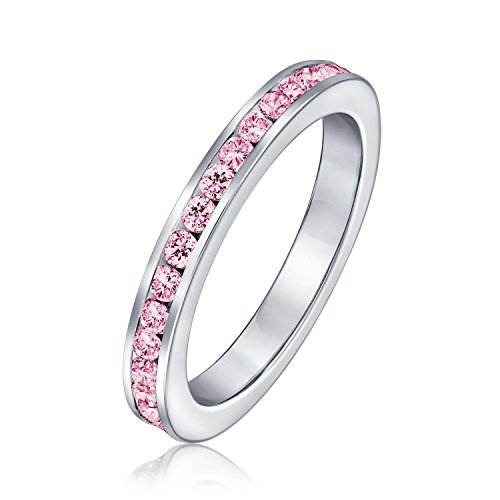 Cubic Zirconia Rosa Stackable Cz Kanal Set Eternity Band Ring Simuliert Turmalin Für Frauen Teen .925 Sterling Silber von Bling Jewelry