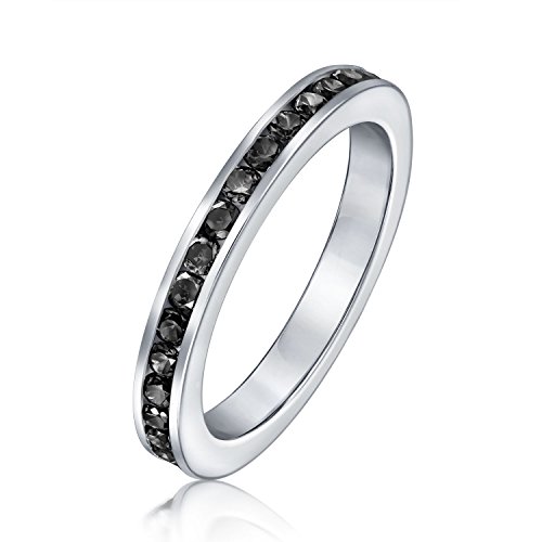 Cubic Zirconia Schwarz Stackable Cz Kanal Set Eternity Band Ring Simuliert Onyx Für Frauen Teen .925 Sterling Silber von Bling Jewelry