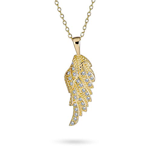 Bling Jewelry Cubic Zirkonia Cz Spirituell Guardian Engelsflügel Feathered Anhänger Halskette Für Frauen Für Jugendliche 14K Gold Plattiert .925 Sterling Silber von Bling Jewelry