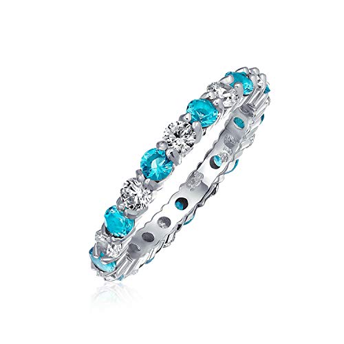 Cubic Zirkonia London Blau Weiß Alternierend Stapelbar Cz Eternity Ring Simuliert Topas .925 Sterling Silber März Monat von Bling Jewelry