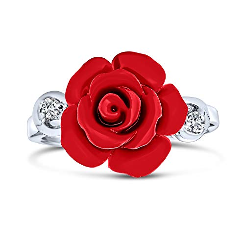 Cz Akzent Blume Mode Rot Geschnitzt Rose Statement Ring Für Frauen Für Jugendliche .925 Sterling Silber von Bling Jewelry