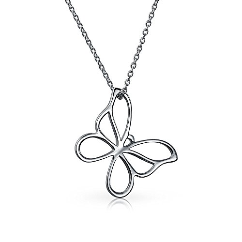 Bling Jewelry Zierlicher Garten Offen Geschnittener, Herabhängender Schmetterlingshalskettenanhänger Für Frauen Teenager Poliertes .925Er Sterlingsilber Mit Kette von Bling Jewelry