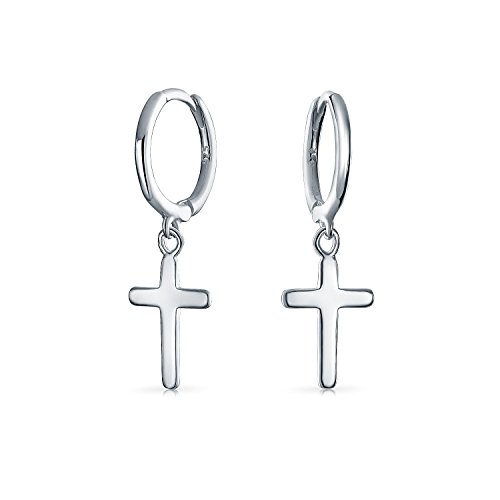 Kleine Einfache Religiöse Hängende Charme Kreuz Mini Hoop Huggie Ohrringe Für Frauen Männer Teenager .925 Sterling Silber von Bling Jewelry