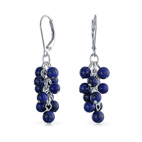 Edelstein Blau Lapis Lazuli Grape Cluster Beaded Baumelnd Lever Back Ohrringe Für Frauen .925 Sterling Silber von Bling Jewelry