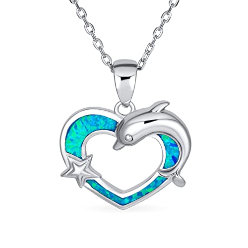 Edelstein Erstellt Blauen Opal Inlay Nautischen Ozean Marine Hawaii Urlaub Herz Seestern Meer Life Dolphin Dangling Anhänger Halskette Für Frauen Teen .925 Sterling Silber von Bling Jewelry