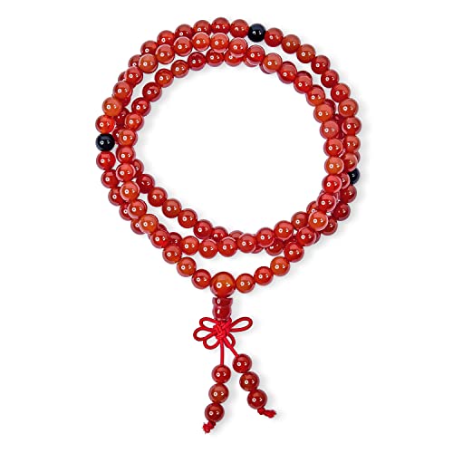 Edelstein Natürlich Carnelian Orange Red Buddhist Mala Gebet Perle Lange Natürliche Stränge Perlen Für Meditation Gebet Yoga Rosenkranz Halskette Für Männer Für Frauen Stacking Wrap Stretch-Armband von Bling Jewelry