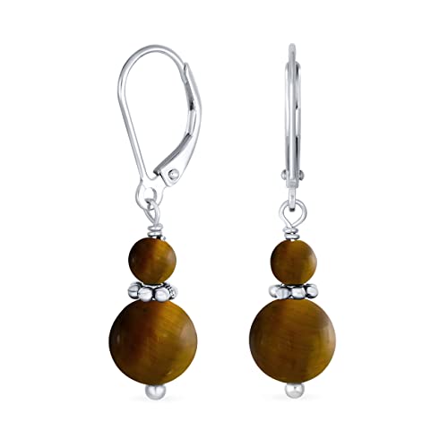 Natürliche Braune Tigerauge Boho Bali Milgrain Edged Beaded Rondel Separator Double Ball Round Drop Dangle Ohrringe Für Frauen Teen .925 Sterling Silber Lever Zurück von Bling Jewelry