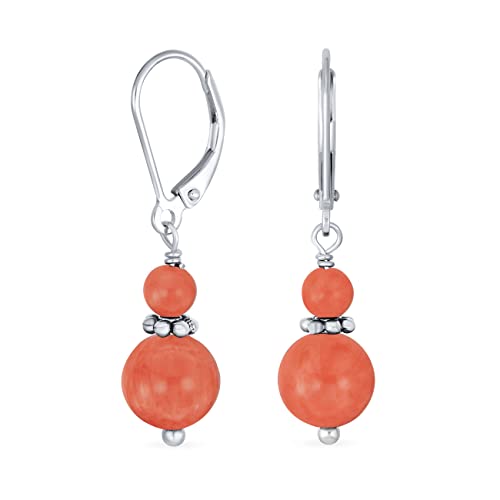 Edelstein Natürliche Orange Pfirsich Koralle Boho Bali Milgrain Edged Beaded Rondel Separator Double Ball Round Drop Dangle Ohrringe Für Frauen Teen .925 Sterling Silber Lever Zurück von Bling Jewelry